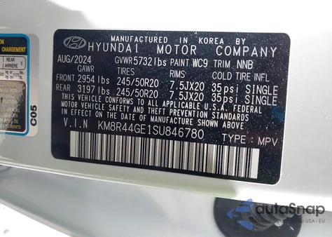 2025 Hyundai Palisade Sel Premium из США, поврежденный, VIN KM8R44GE1SU846780